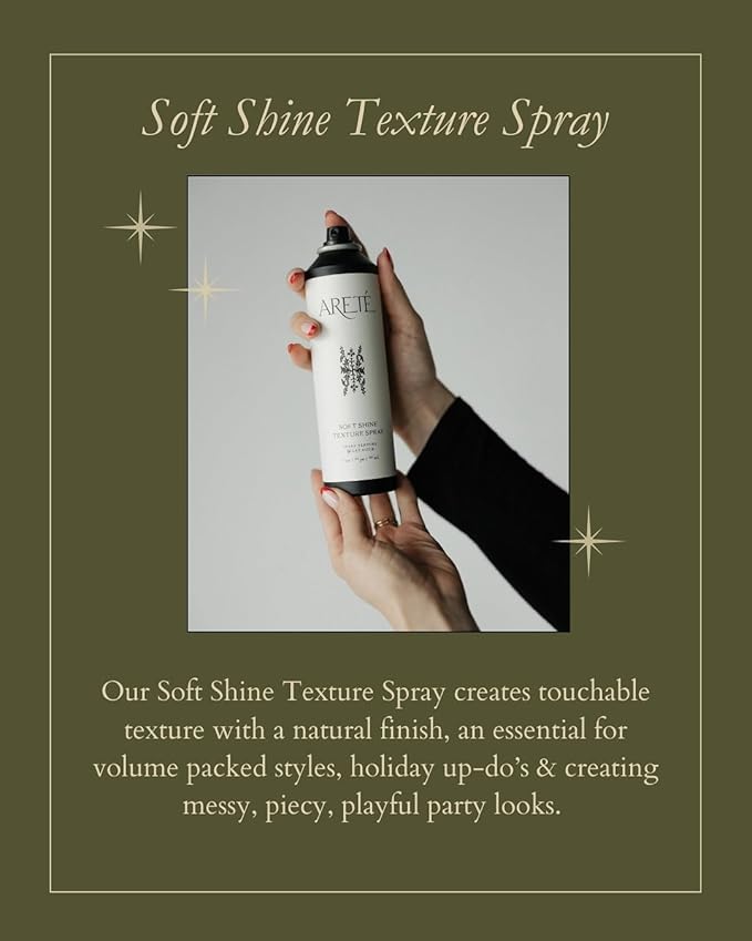 ARETÉ Soft Shine Texture Spray + Hair Spray for Women, Barbary Fig & Zeolite Mineral Clay, Adds Volume, Smooths Frizz, Locks in Shine, Soothes Scalp, Made in USA, 8oz