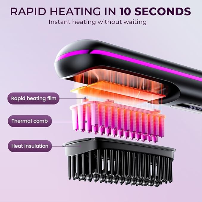 Go Brush Pro, 2026 Upgraded Cordless Hair Straightener Brush, Fast Heating Portable Hair Straightener Comb for Women Travel Essentials 3 Adjustable Temperature (Purple)