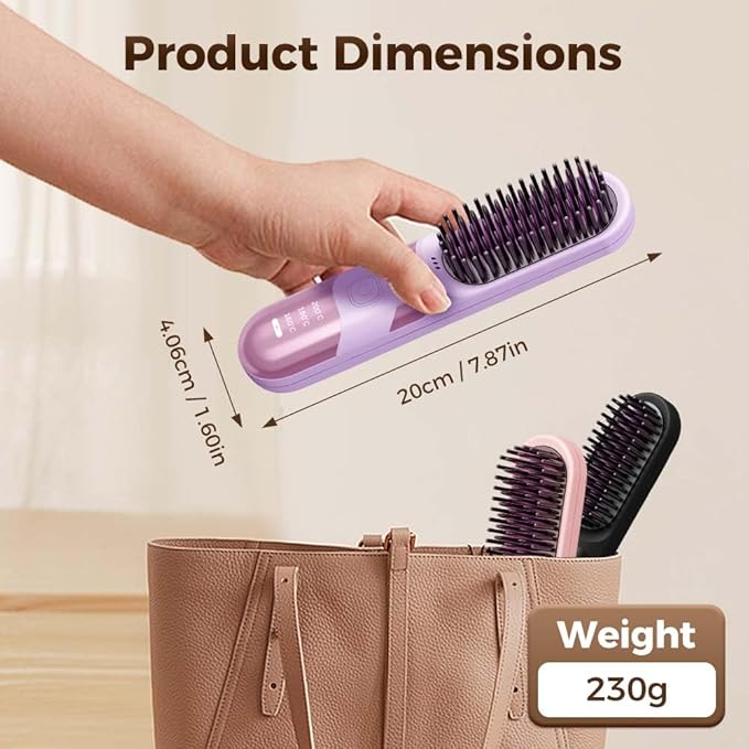 Cordless Hair Straightener Brush, 2026 Updated Mini Portable Hair Straightener for Travel, Fast Heating Straightening Brush, USB Ceramic Electric Hair Comb for Women Straightening and CurlingBlack