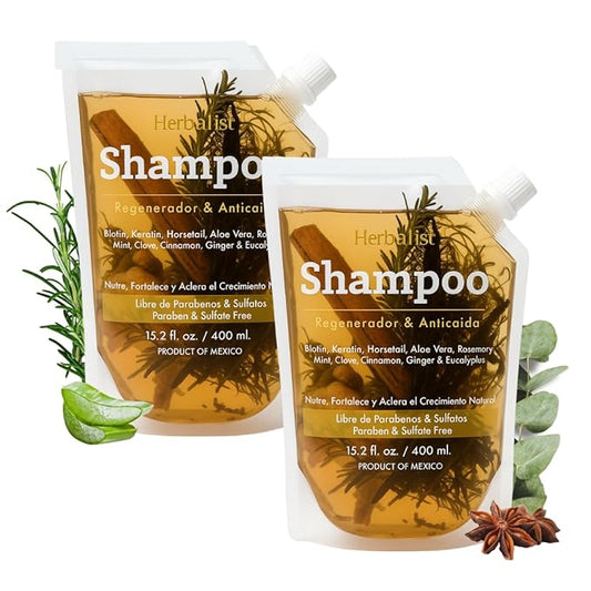 2 Piece Bundle - Herbalista Viral New Herbal Shampoo 400ml (15.2 fl oz) Each - With Real Pieces of Rosemary, Cinnamon, Anise, Clove, Aloe, Ginger, & Eucalyptus, Strengthens Regenerates Boosts Growth