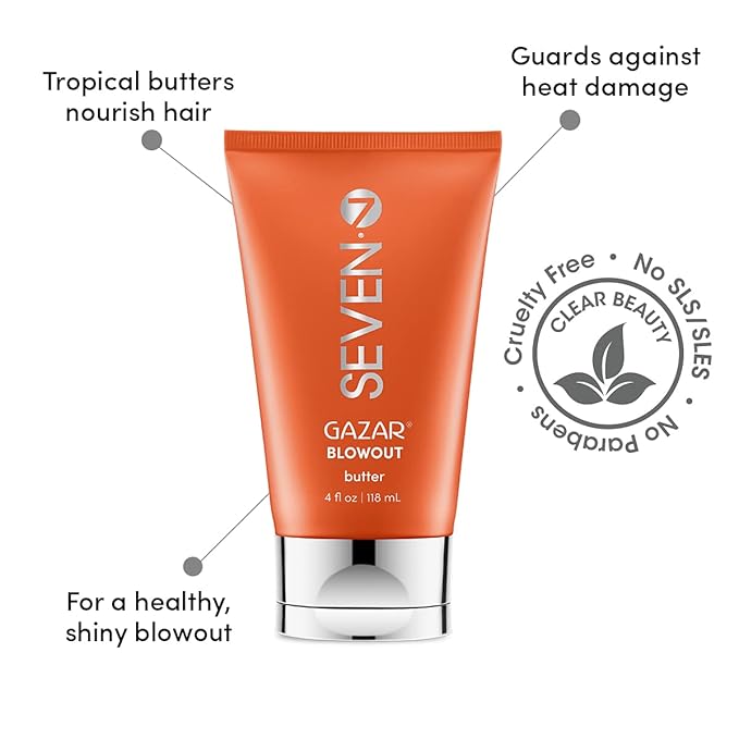 SEVEN Hair Care Gazar Blowout Butter Curly Hair Styling Curl Cream, Anti-Frizz, Hydrating, Thermal Heat Protection with Coconut Oil, Jojoba, Murumuru Butter, Perfect for Men & Women, Made in USA, 4oz