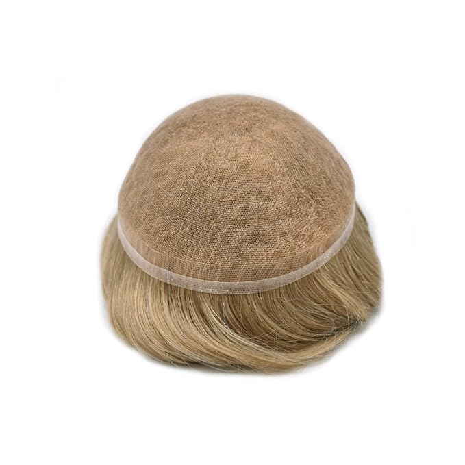 Toupee For Men Real Human Hair System Full Swiss Lace Mens Toupee Lace Hair Piece For Men Hair System Bleached Knots 7x9-90% light density20# LIGHT ASH BLONDE