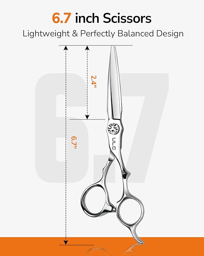 ULG Professional Hair Cutting Scissors 6.7”, Japanese 440C Stainless Steel, Barber Shears with Adjustable Tension Screw, Ergonomic Offset Handle, Razor Sharp Blades for Salon & Home Use