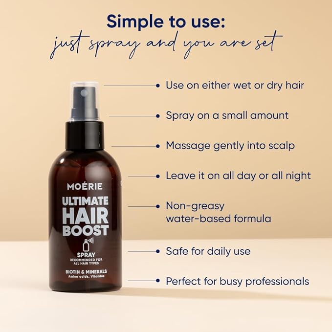 Moerie Ultimate Hair Boost Spray Designed to Strengthen & Restore Scalp Health - 100% Natural Hair Serum with over 100 Minerals, Vitamins & Amino acids - Fresh Scent - Triple Set