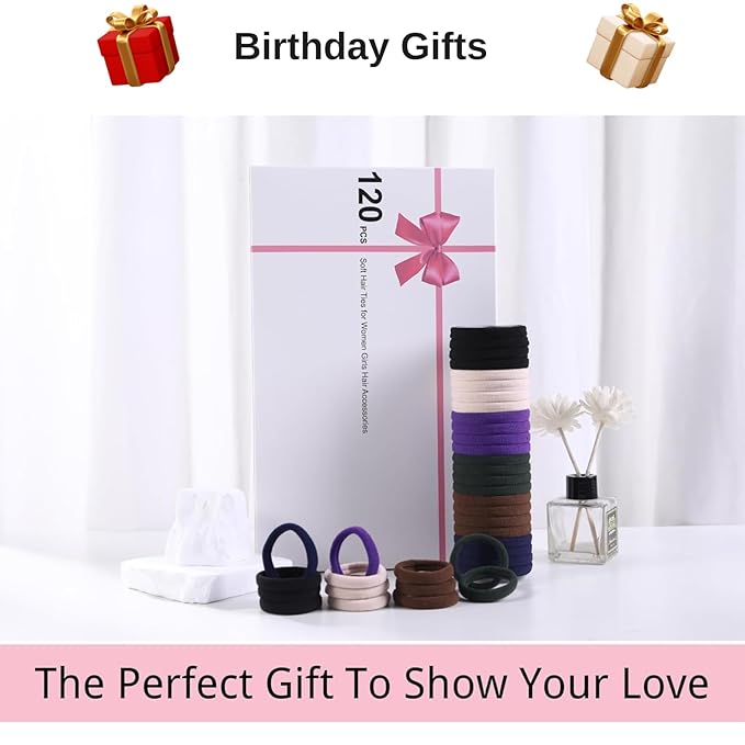 120 Pcs No Damage Hair Ties for Women Thick Hair,Large Soft Seamless Nylon Cloth Hair Ties Ponytail Hair Holders Hair Elastics Hair Band for Women Hair Accessories Neutrals 4