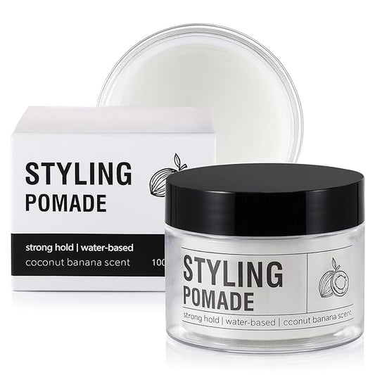 Water-Based Pomade for Men, Strong Flexible Hold, Natural Shine, Non-Greasy | Restyleable | Hair Pomade For Pompadour, Side Part, Slick Back | 3.53 Oz Coconut Banana Scent