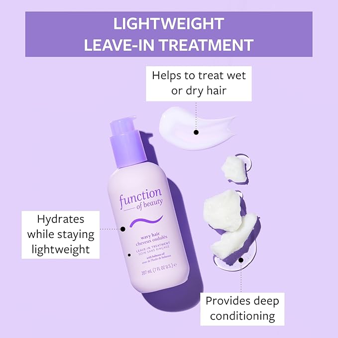 FUNCTION OF BEAUTY Leave In Conditioner Treatment for Wavy Hair, 7 oz - Provides Wave Definition, Glossy Shine and Smooths Dry Ends, Sulfate-Free, Customizable Haircare