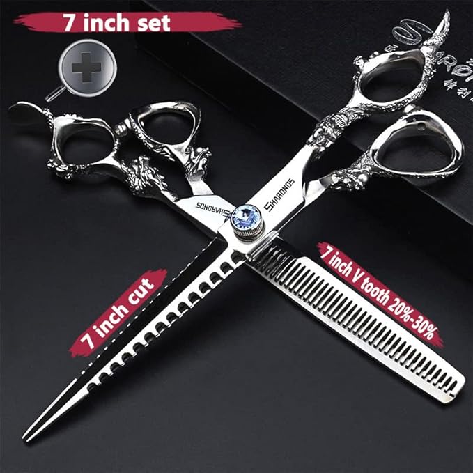 SHARONDS Hair Cutting Scissors Hairdressing Scissors Thinning Scissor Professional Barber Salon Home Shear For Men Women (7-inch 2pc-B)