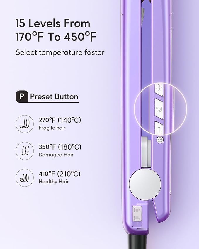 Wavytalk Pro Flat Iron Hair Straightener, 100% Pure Titanium Flat Iron for Easy Glide, Straightener and Curler for All Hairstyles, Dual Voltage (Purple)