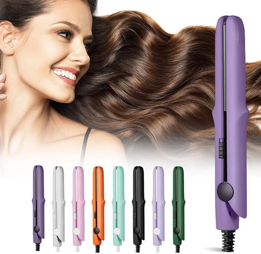 2026 Upgraded Mini Dual Purpose Curling Iron, 2-in-1 Mini Curling Wand Flat Iron Hair Straightener, Portable Travel Curling Wand for Short and All Hair Types (Purple)