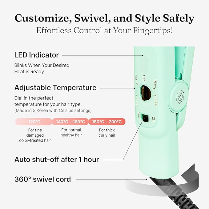 VODANA Professional Softbar Flat Iron - Ceramic Straightener with Patented Silicone Bar, Smooth & Quick Styling, Healthy Hair Solution, Dual Voltage for Worldwide Use (1 inch, MintColor)