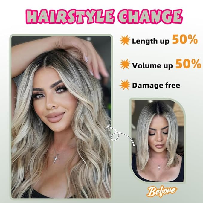 7Pcs Clip in Hair Extensions Real Human Hair, 18 Inch 105g P18/613 Ash Blonde Highlights Bleach Blonde Soft Real Human Hair Extensions Clip ins, Double Weft Hair Extensions Real Human Hair for Women