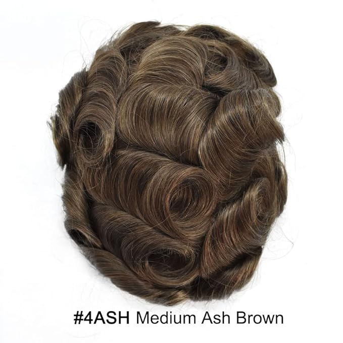 Toupee For Men Real Human Hair System Full Swiss Lace Mens Toupee Lace Hair Piece For Men Hair System Bleached Knots 7x9-80% light density4ASH#