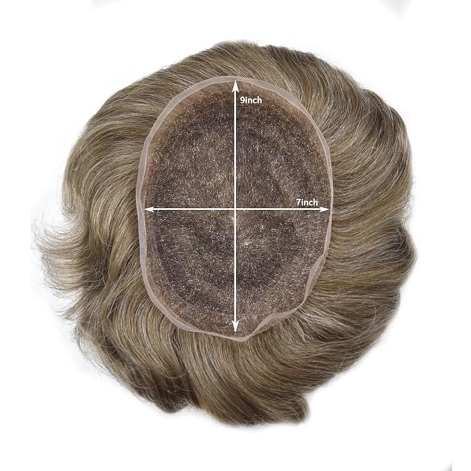 Toupee For Men Real Human Hair System For Men Full Swiss Lace Mens Toupee Lace Hair Piece For Men Hair System Bleached Knots 8x10-90% light density#450 4# MEDIUM BROWN+50% GREY