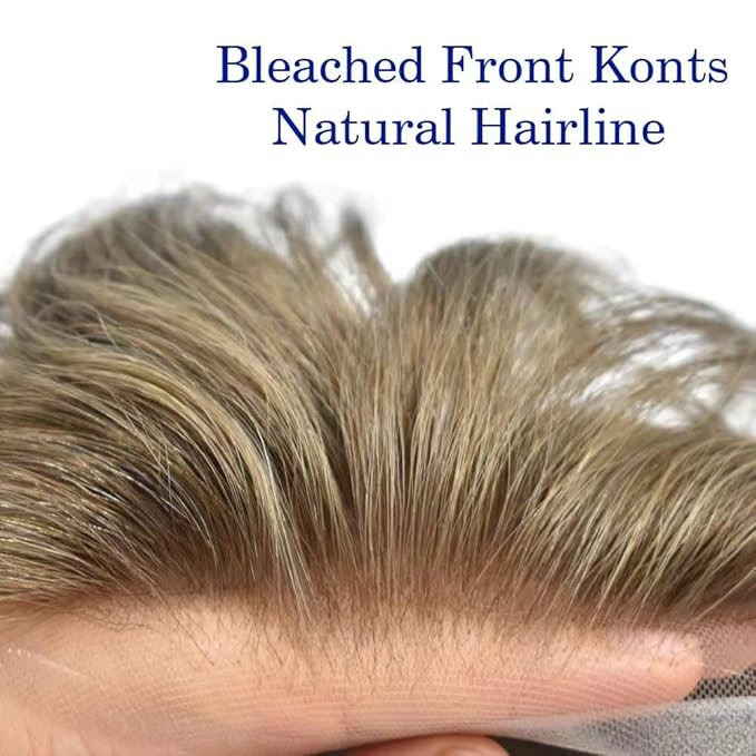 Toupee For Men Real Human Hair System Full Swiss Lace Mens Toupee Lace Hair Piece For Men Hair System Bleached Knots 7x9-90% light density#1720 17# DARK ASH BLONDE+20% GREY