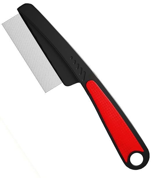 Dandruff Comb Fine Tooth Scalp Detox Comb Lice for Women, Men & Kids Stainless Steel Scalp Detoxing, Sweep & Massage Hair Brush Tool for Hair Care (Red 1PC)