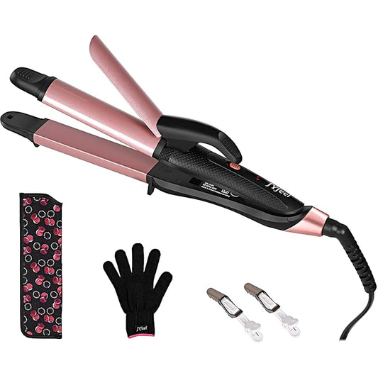 2 in 1 Hair Straightener and Curler, 1 Inch Ceramic Flat Iron & Curling Iron Combo, Mini Travel Dual Voltage 100‑240V, Fast PTC Heating, 360° Swivel Cord, Heat‑Resistant Travel Pouch, Rose Gold