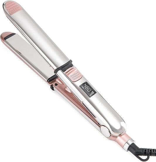 2-in-1 Titanium Ionic Flat Iron,Professional Hair Straightener & Curler, Fast Heating, Dual Voltage, Pink, for All Hair Types
