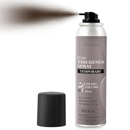 VOLLUCK Hair Thickening Fibers Spray, Temporary Colored Hair Thickener for Root Touch Up Spray, Grey Coverage Root Concealer for Women & Men, | Volumizing & Thickening | Medium Brown