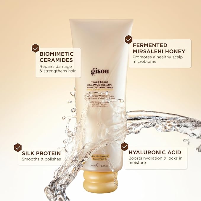 Gisou Honey Gloss Ceramide Therapy Hydrating Conditioner – Smooths, Detangles & Adds Shine with Mirsalehi Honey & Ceramides