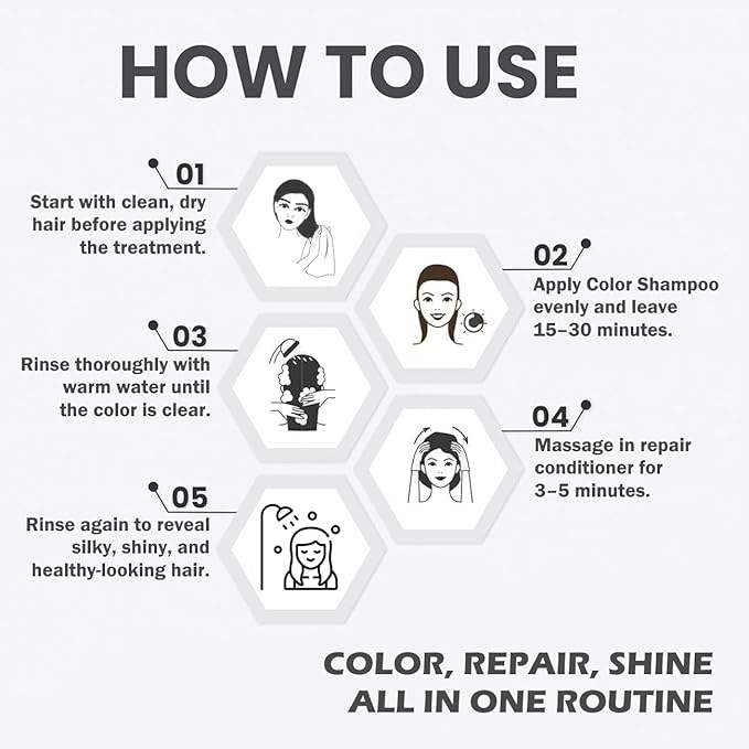 3-in-1 Natural Hair Dye Shampoo & Hair Repair Conditioner Bundle - Gray Coverage & Deep Moisture - Vegan, Sulfate-Free, Color-Safe - Argan Oil, Collagen - 2x400ml (ASH BLONDE