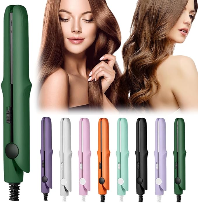 2-in-1 Mini Curling Wand Flat Iron Hair Straightener, 2026 New Mini Flat Iron Straightener for All Hair-Types, Small Curling Iron, Portable Hair-Tool for Travel (Green)