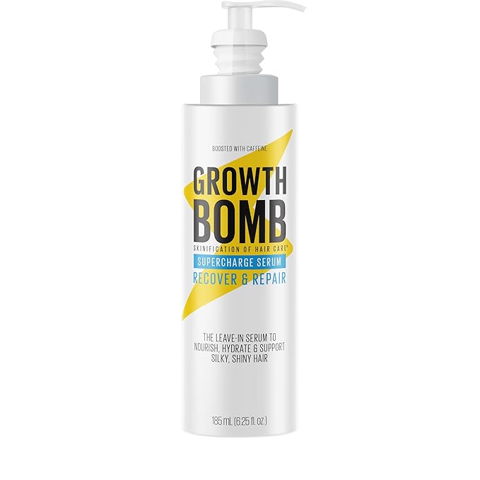 GROWTH BOMB Supercharge Serum - Anti Frizz Hair Serum, Leave in Hair Care for Curly, Wavy, Dry, Frizzy Strands, Silky Smooth Hydration & Shine for Split Ends, Treatment for Women & Men - 185 mL