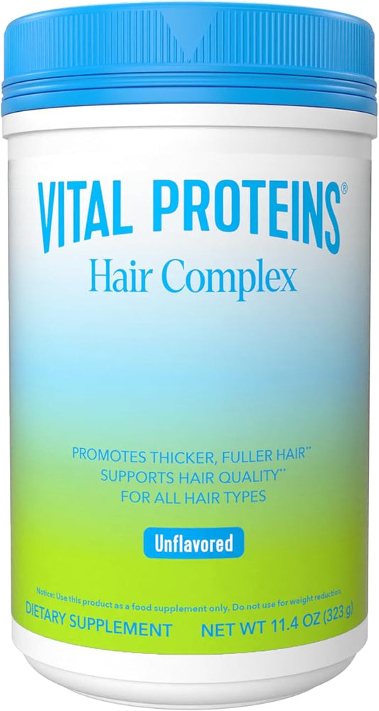 Vital Proteins Collagen Peptides + Biotin 10000mcg Hair Complex, Hair Growth Supplement - Clinically Studied Lustriva to Promote Thicker Fuller Hair, 20g Unflavored Collagen for Women 11.4oz Powder