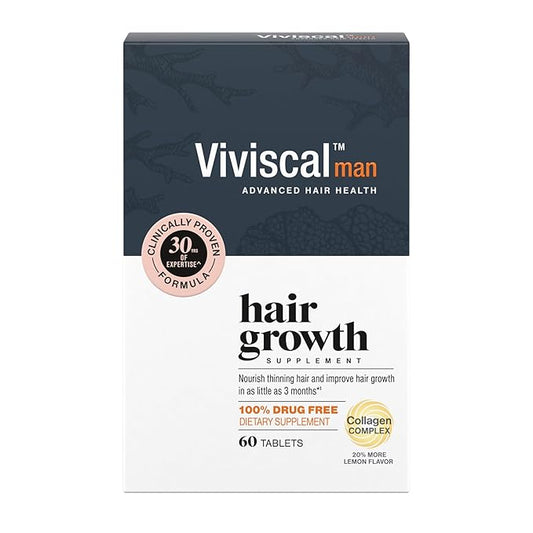 Viviscal Men's Hair Growth Supplements for Thicker Fuller Hair, Clinically Proven Collagen Complex, 60 Tablets 1 Month Supply