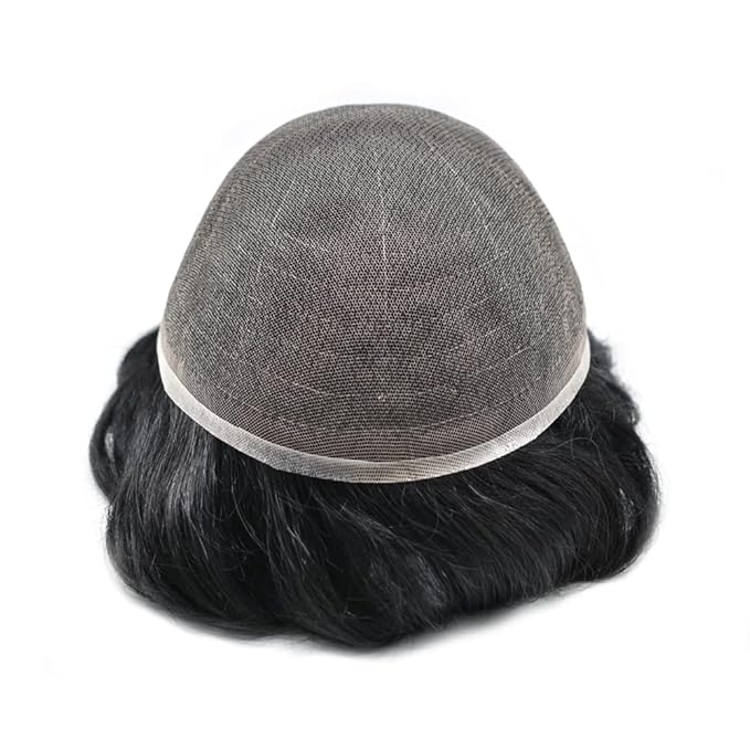 Toupee For Men Real Human Hair System For Men Full Swiss Lace Mens Toupee Lace Hair Piece For Mens Hair System Bleached Knots 7x9 120% Medium light density 1B# OFF BLACK