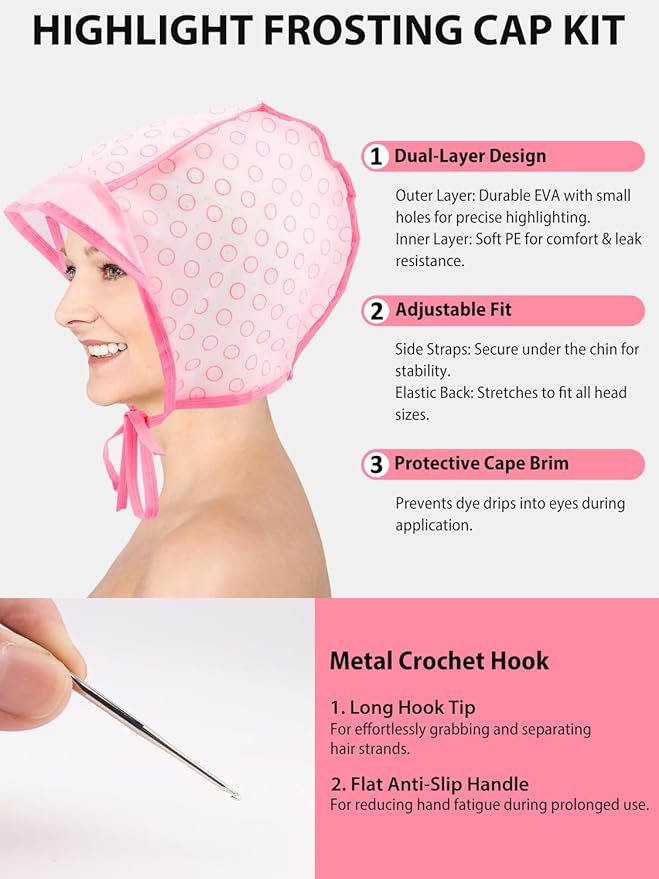 19PCS Hair Bleach Highlighting Kit with Hair Dye Brush and Bowl Set Color Whisk, Highlight Frosting Cap with Hook, Disposable Gloves Capes, Home Use Salon Tools for Hair Bleaching Coloring Dying