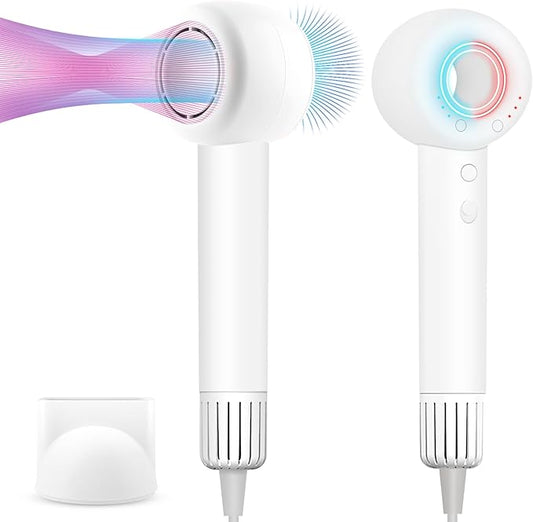 160000 RPM High Speed Hair Dryer, Brushless Motor 500 Million Negative Ionic Blow Dryer, Travel Fast Drying Hairdryer, Low Noise, Lightweight, Blowdryer with Nozzle, Home Use,White