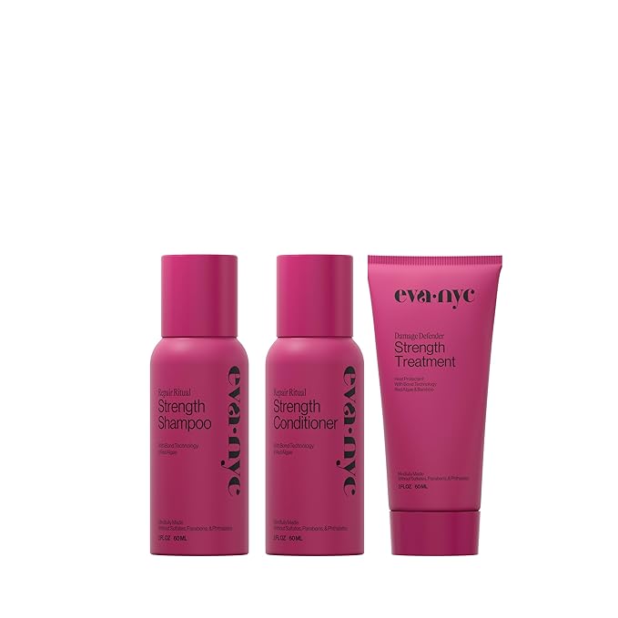 Eva NYC Repair Ritual Hair Care Travel Set - Shampoo, Conditioner & Leave In Treatment - Strengthen + Restore Dry, Damaged Hair with Bond Technology, Red Algae, Bamboo - Travel-Size Trio