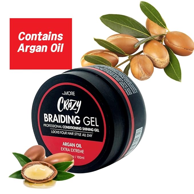 The MORE Conditioning Braiding Gel - Extreme Hold for All Hair Types | Styling for Twisting, Smooth Edges, Nourishes Scalp (Argan Oil, 3.38 fl oz)