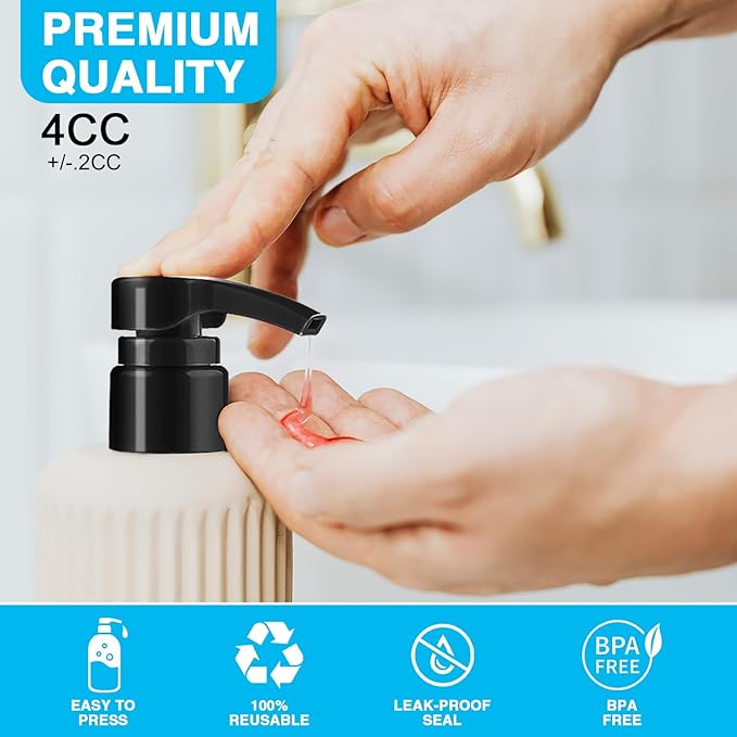 4-Pack Shampoo Pump for Liter 33.8 oz Shampoo and Conditioner, Pump Dispenser Fits Most Salon Brand Bottles with 1.1 inch Wide Opening, White Replacement Pump for Hair Products, Body Wash, Lotion, Gel