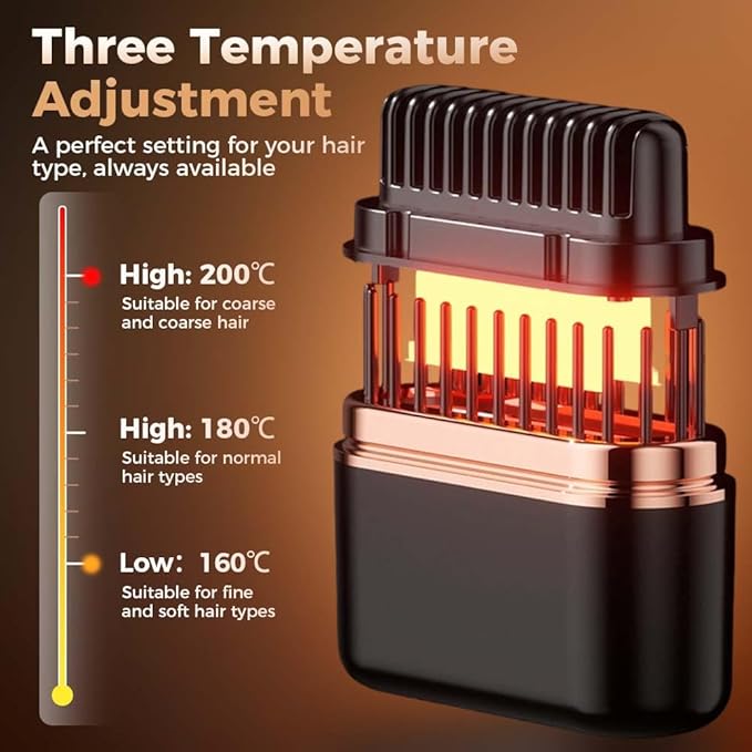 Mini Hair Straightener Brush, Rechargeable Portable Mini Straightening Comb, 3-Speed Temperature Control, Travel Size Pocket Hair Straightener for Women (Pink)