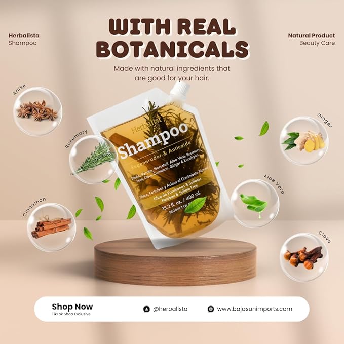 2 Piece Bundle - Herbalista Viral New Herbal Shampoo 400ml (15.2 fl oz) Each - With Real Pieces of Rosemary, Cinnamon, Anise, Clove, Aloe, Ginger, & Eucalyptus, Strengthens Regenerates Boosts Growth