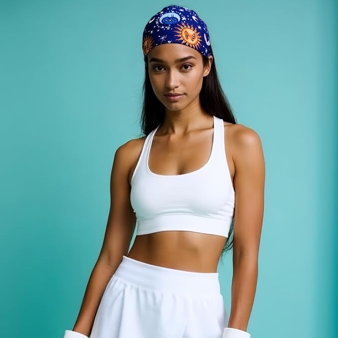 1 Pack Boho Headbands Stretch Paisley Print Bandana Headband Criss Cross Hair Bands Knotted Head Wrap Yoga Daily for Women and Girls (Blue Cosmic)