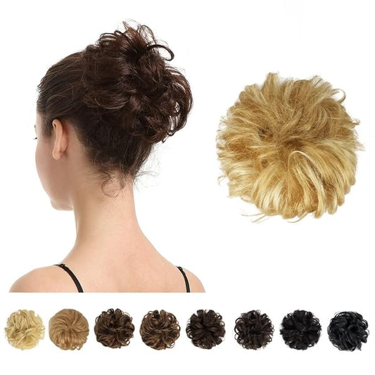 BARSDAR 100% Human Hair Bun Extension - Human Hair Messy Bun Hair Pieces Blonde Hair Bun Extensions for Women - Real Human Hair Bun Scrunchies Updo Chignons Daily - Caramel & Bleach Blonde