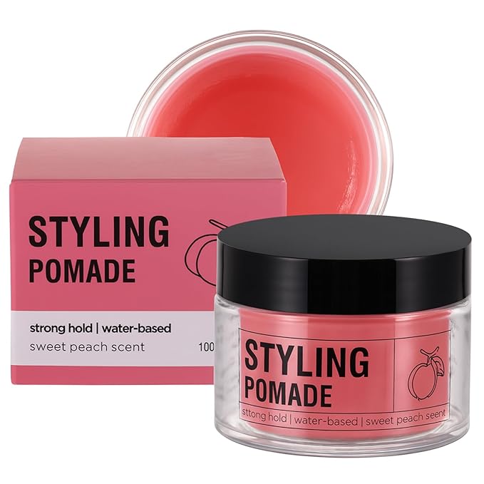 Water-Based Pomade for Men, Strong Flexible Hold, Natural Shine, Non-Greasy | Restyleable | Hair Pomade For Pompadour, Side Part, Slick Back | 3.53 Oz Sweet Peach Scent