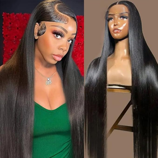 13x6 Lace Front Wigs Human Hair 24 Inch Straight HD Lace Front Wigs for Women 200 Density Pre Plucked Glueless Wigs Human Hair with Baby Hair Natural Color