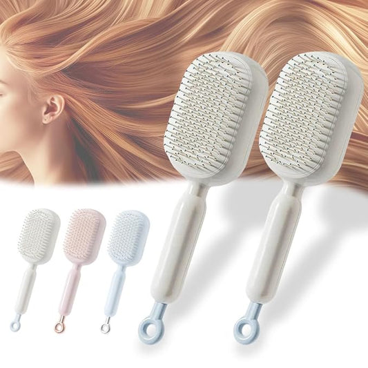 Retractable Cushion Massage Comb Brush, 2026 New Self Cleaning Hair Brush, Anti Static Massage Comb Air Cushion Comb for Women (White, 2pcs)