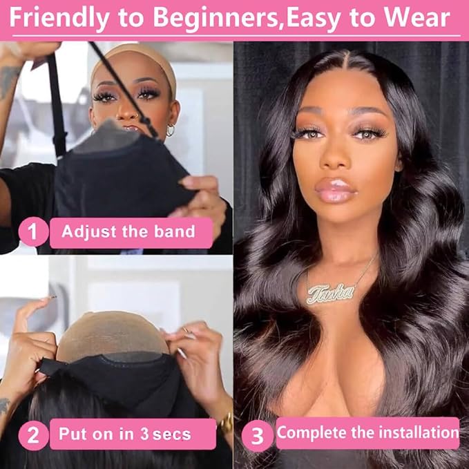 250% Density Glueless Wigs Human Hair Pre Plucked Pre Cut 7x6 Max Parting Hd Lace Closure Wigs With Drawstring Body Wave Human hair Wigs for Beginners 34 Inch