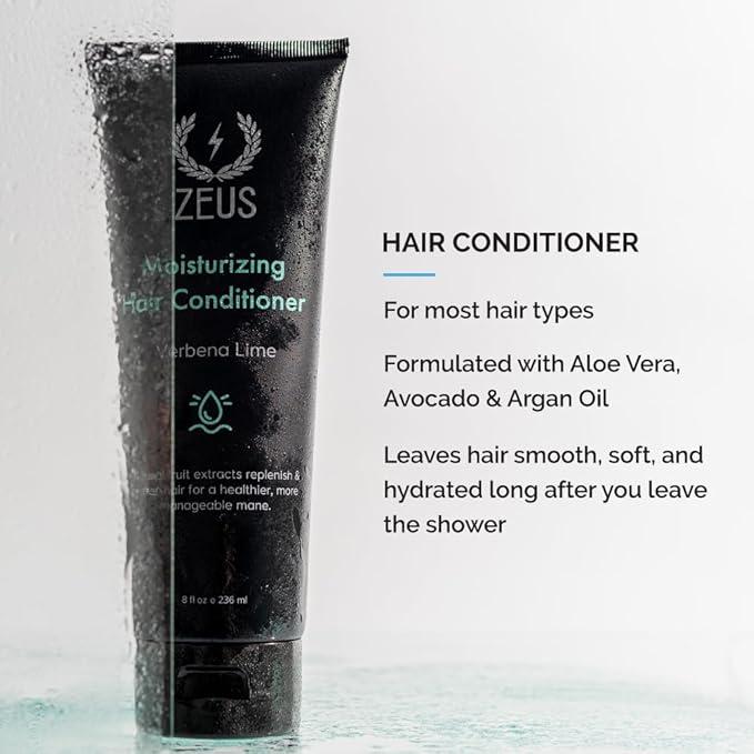 ZEUS Hair Wash & Pomade Set for Men, Moisturizing Shampoo, Hydrating Conditioner, Hair Comb & Styling Hair Pomade with Gift Tin (Clay Pomade)