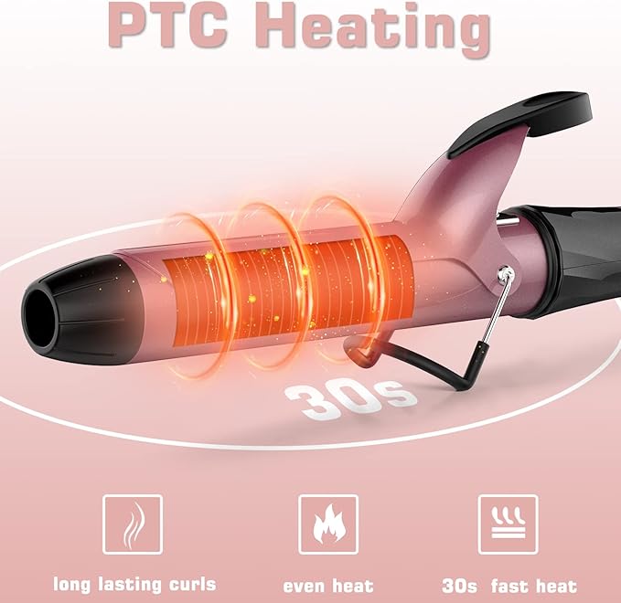 1 1/4 inch Curling Iron, Dual Voltage Hair Curling Iron Heat up to 450°F, Professiona Curling Wand Ceramic Tourmaline(Rose Gold)