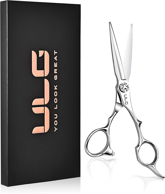 ULG Professional Hair Cutting Scissors 6.7”, Japanese 440C Stainless Steel, Barber Shears with Adjustable Tension Screw, Ergonomic Offset Handle, Razor Sharp Blades for Salon & Home Use