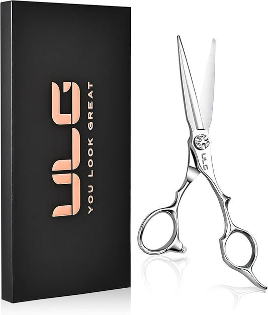 ULG Professional Hair Cutting Scissors 6.7”, Japanese 440C Stainless Steel, Barber Shears with Adjustable Tension Screw, Ergonomic Offset Handle, Razor Sharp Blades for Salon & Home Use