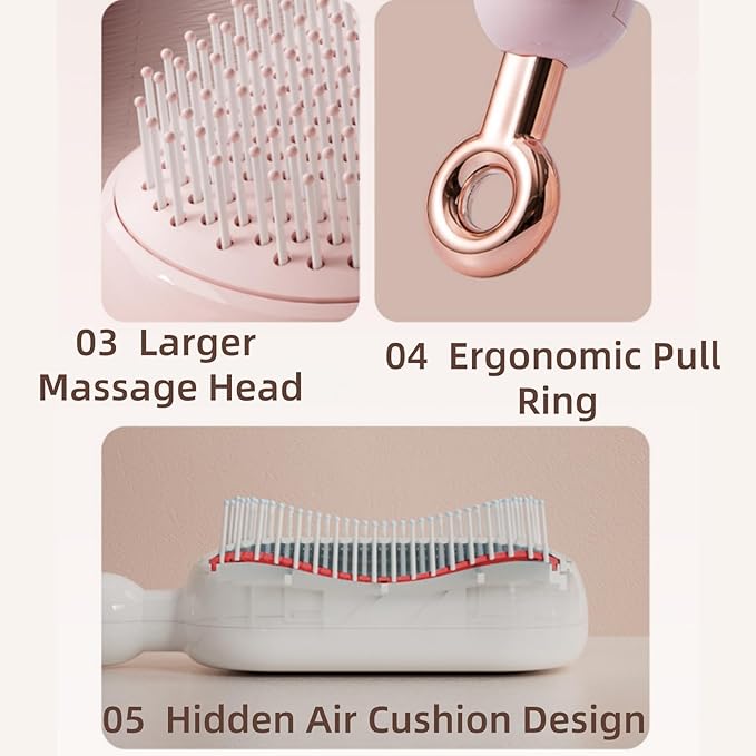 Retractable Cushion Massage Comb Brush, Self Cleaning Hair Brush For Women, One-pull Clean Anti Static Brushs (Blue)