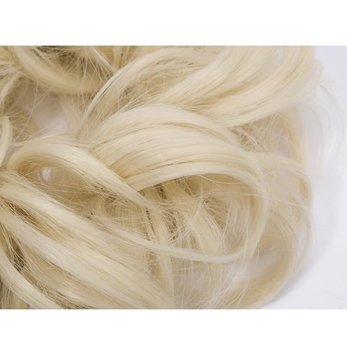 Benehair Messy Bun Hair Piece Scrunchy Updo Hair Pieces for Women Fluffy Wavy Hair Bun Scrunchies Donut Hairpiece Synthetic Chignons With Elastic Rubber Band Bleach Blonde 1pc 25g