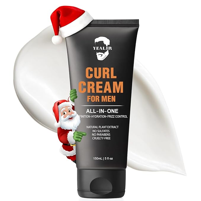 Curl Cream for Men, 5oz | Defines Curls, Controls Frizz & Hydrates with Medium Hold | Sulfate-Free, Organic & Natural Ingredients | Lightweight, Non-Greasy Styling Cream for Wavy & Curly Hair